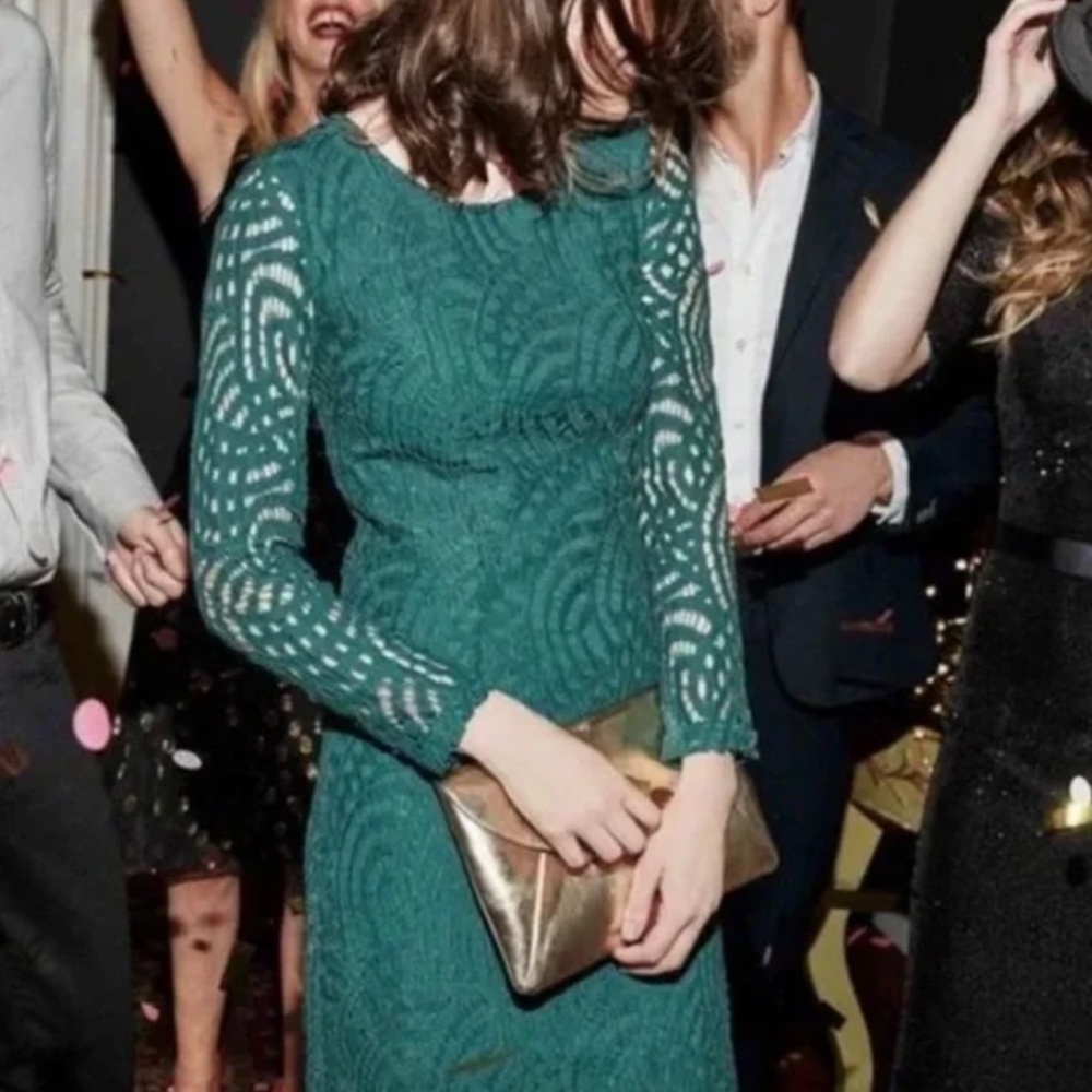 Boden Emerald Green Lace Overlay Zeta Ponte Sheath Dress Size 6P